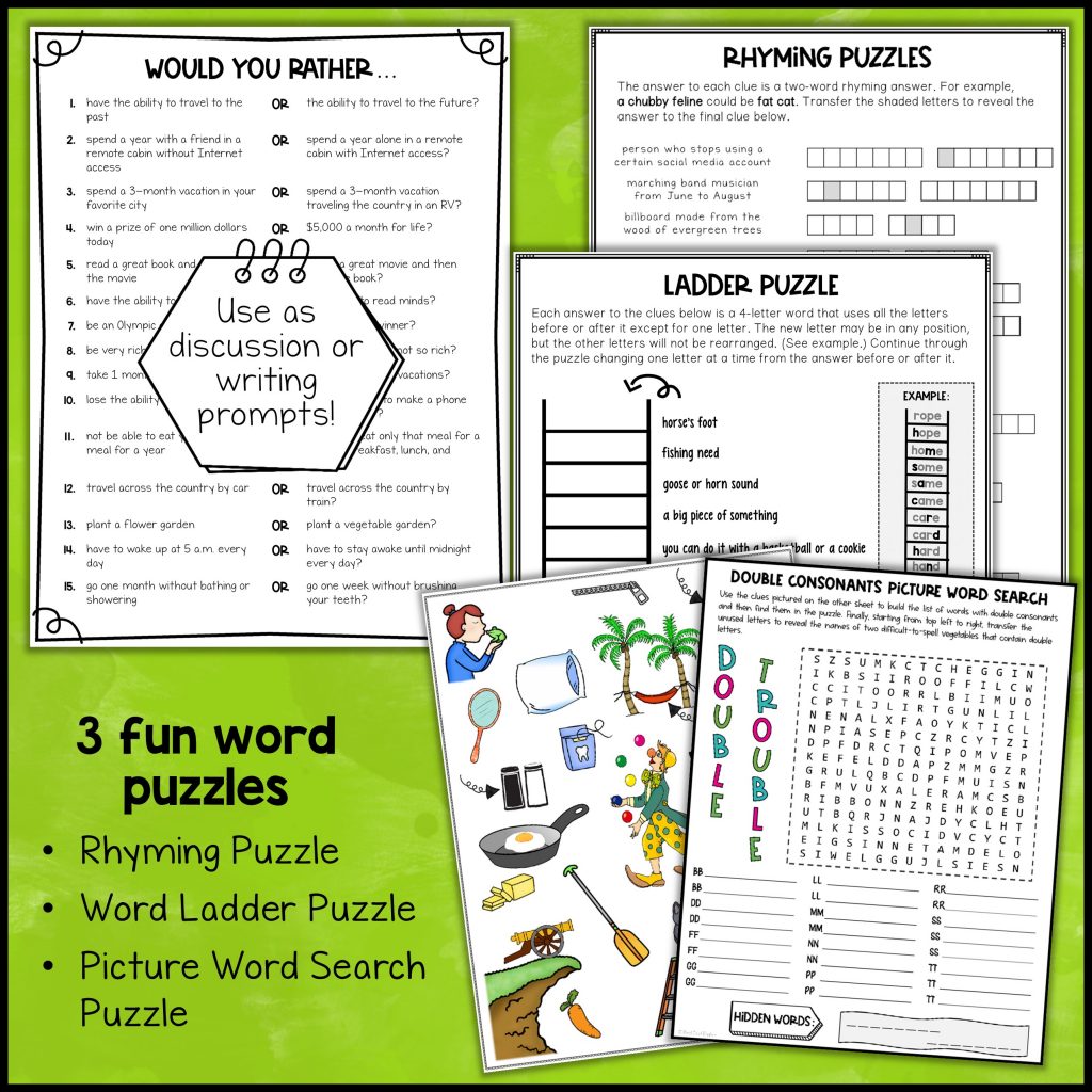 4 FREE Puzzles and Activities for your ELA or ESL Class